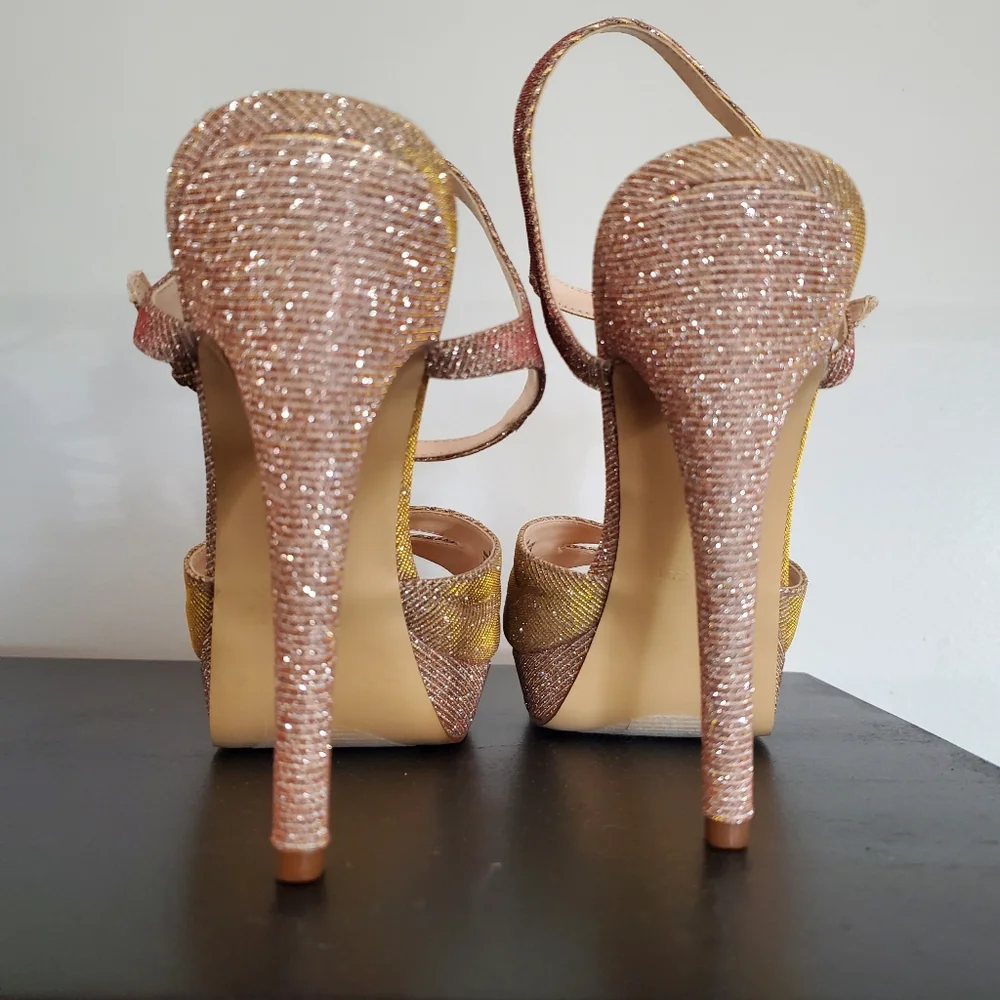 NINE WEST Ditch Him Platform Glitter Heels 8.5